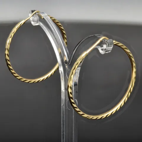 Edle Creolen / Ohrringe mit diagonal, gestepptem Muster aus hochwertigem Gold (585er 14K Gelbgold)