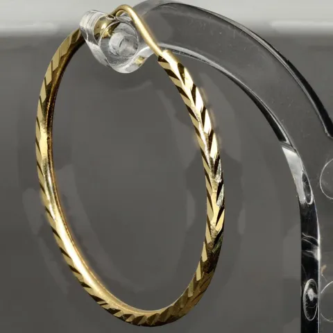 Edle Creolen / Ohrringe mit diagonal, gestepptem Muster aus hochwertigem Gold (585er 14K Gelbgold)