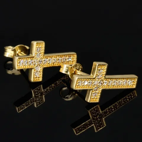 Exquisite Kreuz-Ohrstecker aus 585er (14K) Gold mit funkelnden Zirkonia