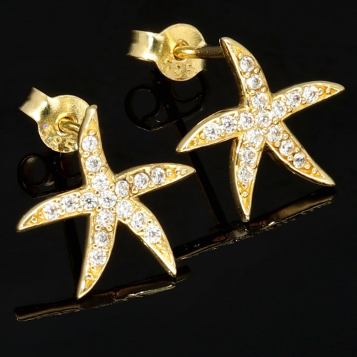 Elegante Ohrstecker aus 585er Gelbgold mit edlen, geschliffenen Zirkonia (Diamantimitationen) – klassischer Glanz und moderne Raffinesse