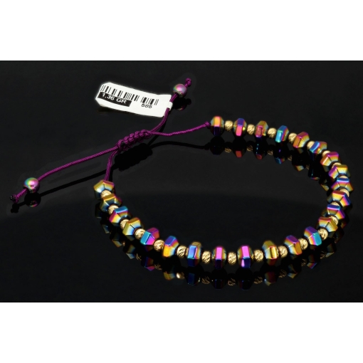 Trendiges Zugarmband bestückt mit Goldperlen aus hochwertigem 585 14K Gold und farbenfrohen, schimmernden Beads mit Flip Flop Effekt - längenverstellbar von 17cm -25cm