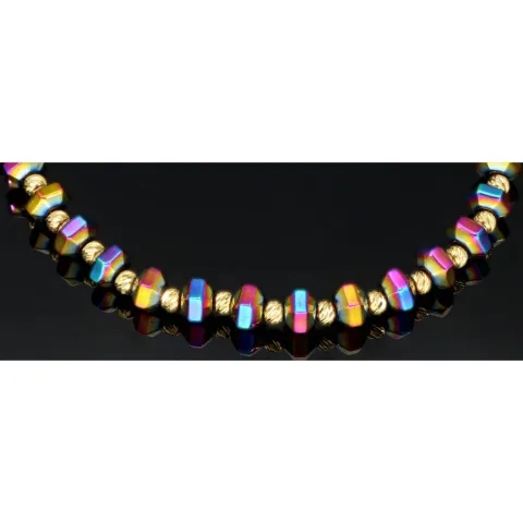 Trendiges Zugarmband bestückt mit Goldperlen aus hochwertigem 585 14K Gold und farbenfrohen, schimmernden Beads mit Flip Flop Effekt - längenverstellbar von 17cm -25cm