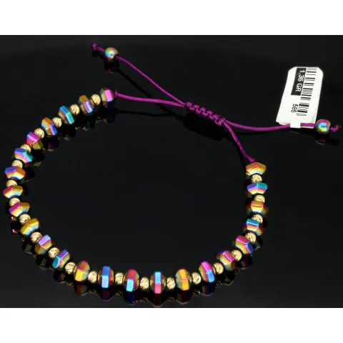 Trendiges Zugarmband bestückt mit Goldperlen aus hochwertigem 585 14K Gold und farbenfrohen, schimmernden Beads mit Flip Flop Effekt - längenverstellbar von 17cm -25cm