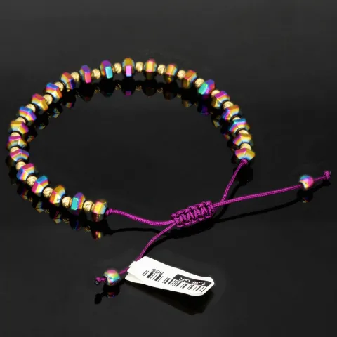 Trendiges Zugarmband bestückt mit Goldperlen aus hochwertigem 585 14K Gold und farbenfrohen, schimmernden Beads mit Flip Flop Effekt - längenverstellbar von 17cm -25cm