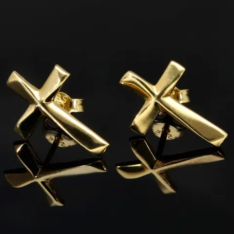 Funkelnde Kreuz-Ohrstecker aus 585 14K Gold (Gelbgold) - glänzend poliert