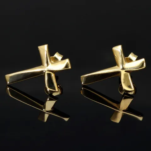 Funkelnde Kreuz-Ohrstecker aus 585 14K Gold (Gelbgold) - glänzend poliert