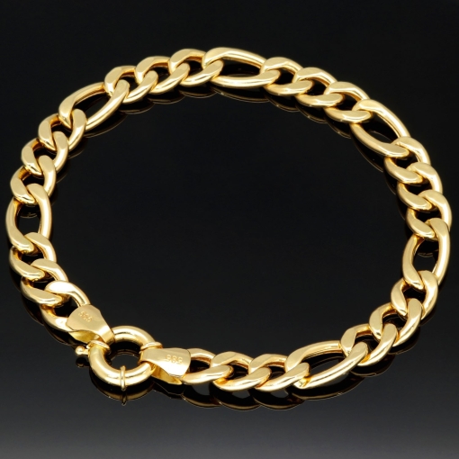Außergewöhnliches Panzerarmband aus hochglanz poliertem Gelbgold (14K/585 Gold) in 8mm Stärke, ca. 20,5cm Länge
