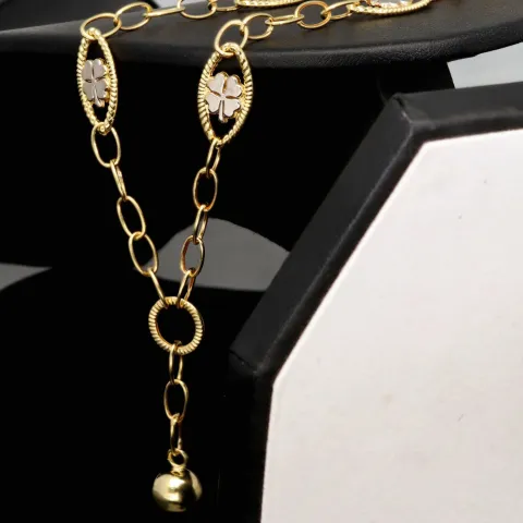 Exklusive Ankerkette aus edlem Bicolor 14K 585er Gold (Gelbgold und Weißgold) mit eingearbeiteten Elementen - ca. 50cm 4,5mm