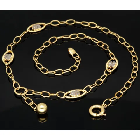 Exklusive Ankerkette aus edlem Bicolor 14K 585er Gold (Gelbgold und Weißgold) mit eingearbeiteten Elementen - ca. 50cm 4,5mm