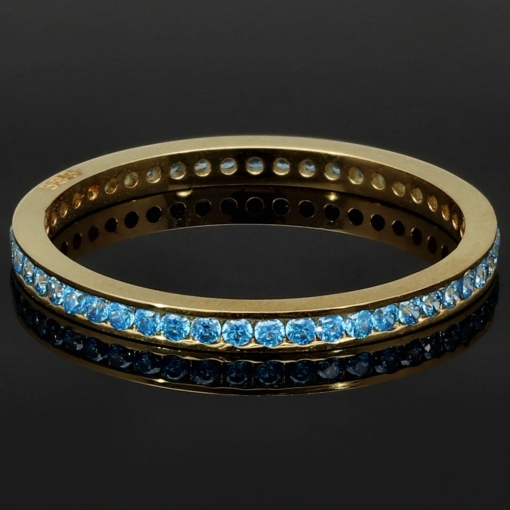 Funkelnder Ring aus 14K 585 Gold mit strahlenden, hellblauen, türkisen Zirkonia bestückt Ringgröße ca. 50