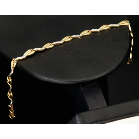 Edles Armband aus 14K 585 Bicolor Gold (Gelbgold und Weißgold) mit feinem Gliederdesign (ca. 19cm, ca. 5mm)
