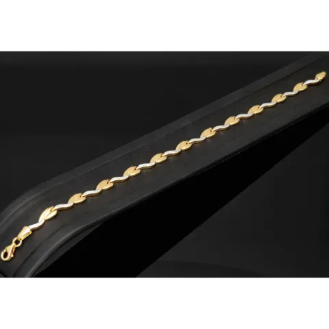 Edles Armband aus 14K 585 Bicolor Gold (Gelbgold und Weißgold) mit feinem Gliederdesign (ca. 19cm, ca. 5mm)