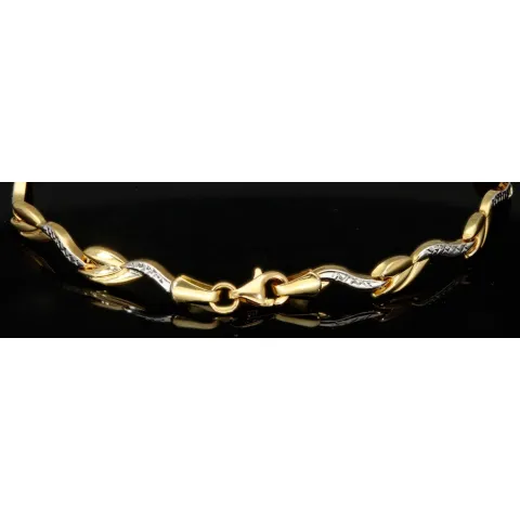 Edles Armband aus 14K 585 Bicolor Gold (Gelbgold und Weißgold) mit feinem Gliederdesign (ca. 19cm, ca. 5mm)