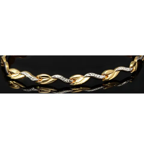 Edles Armband aus 14K 585 Bicolor Gold (Gelbgold und Weißgold) mit feinem Gliederdesign (ca. 19cm, ca. 5mm)
