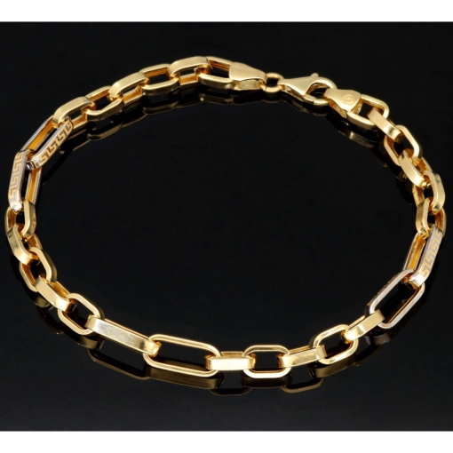 Exquisites Ankerarmband in Greco-Design aus edlem Bicolor 14K 585er Gold (Gelbgold und Weißgold) - ca. 22 cm lang, ca. 5,5mm breit