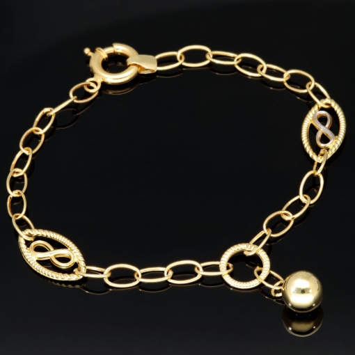 Bicolor-Ankerarmband aus 14K (585) Gold – Kombination aus Gelb- und Weißgold mit filigran gearbeiteten Infinity-Elementen  (ca. 20,5 cm)