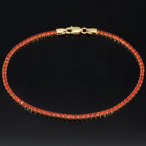 Tennisarmband aus 14K (585) Gelbgold mit leuchtend feuerroten Zirkoniasteinen (rot-orange) – ca. 17,5 cm Länge