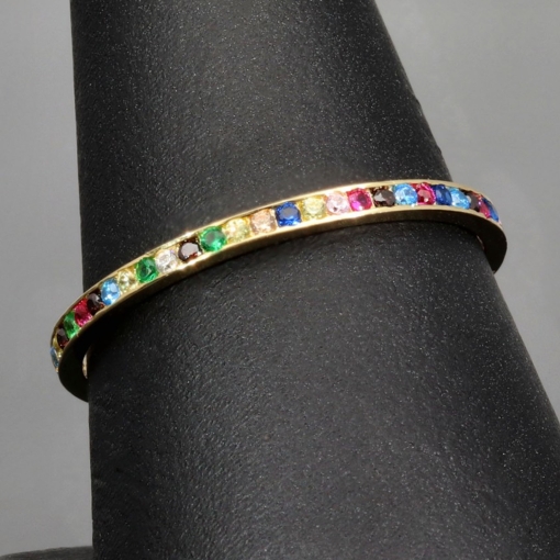 Rainbow Memory Ring aus 14K 585 Gold mit bunten, funkelnden Zirkonia bestückt in Ringgröße ca. 54