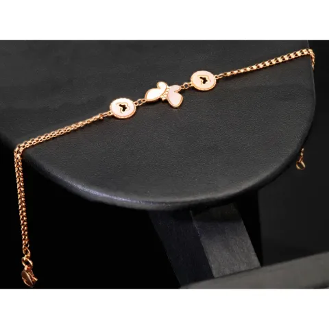 Funkelndes zweireihiges Ankerarmband aus hochwertigem 585 14K Gold (Roségold) in edlem Schmetterlings-Design - ca. 16-18 cm längenverstellbar