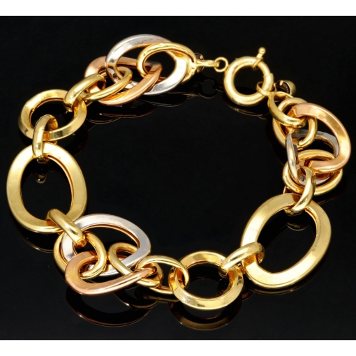 Damen-Armband aus feinem 585er (14k) Tricolor-Gold, gefertigt aus Gelbgold, Roségold und Weißgold, ca. 20,5 cm Länge, ca. 1,7 cm Breite