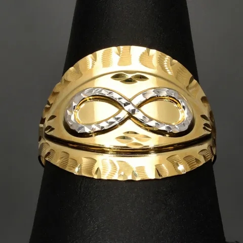 Infinity-Ring aus 585 / 14K Gold mit feinem Design in Bicolor-Optik (Gelbgold und Weißgold) in Ringgröße ca. 60