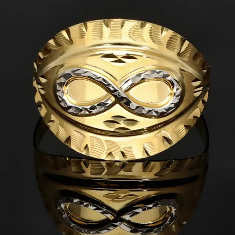 Infinity-Ring aus 585 / 14K Gold mit feinem Design in Bicolor-Optik (Gelbgold und Weißgold) in Ringgröße ca. 60