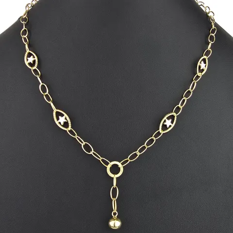 Feine Bicolor-Ankerkette aus hochwertigen 14K 585 Gold (Gelb- und Weißgold) mit dekorativen Stern-Elementen – ca. 50 cm Länge, 4,5 mm Breite