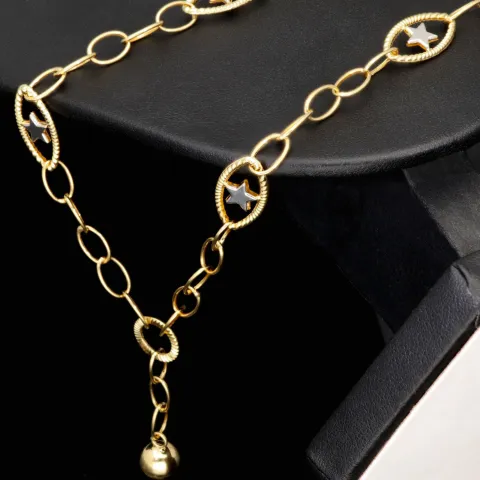Feine Bicolor-Ankerkette aus hochwertigen 14K 585 Gold (Gelb- und Weißgold) mit dekorativen Stern-Elementen – ca. 50 cm Länge, 4,5 mm Breite