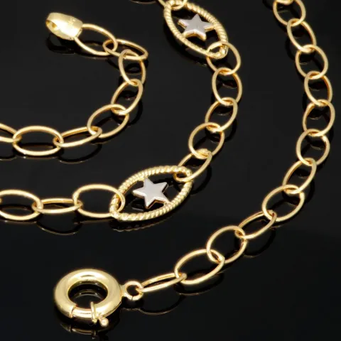 Feine Bicolor-Ankerkette aus hochwertigen 14K 585 Gold (Gelb- und Weißgold) mit dekorativen Stern-Elementen – ca. 50 cm Länge, 4,5 mm Breite