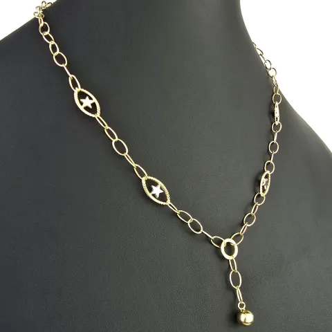 Feine Bicolor-Ankerkette aus hochwertigen 14K 585 Gold (Gelb- und Weißgold) mit dekorativen Stern-Elementen – ca. 50 cm Länge, 4,5 mm Breite