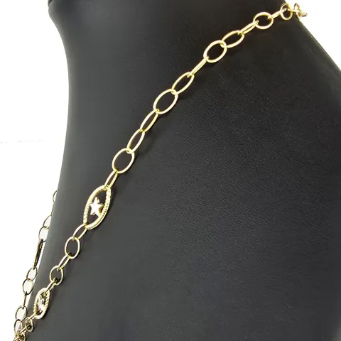 Feine Bicolor-Ankerkette aus hochwertigen 14K 585 Gold (Gelb- und Weißgold) mit dekorativen Stern-Elementen – ca. 50 cm Länge, 4,5 mm Breite
