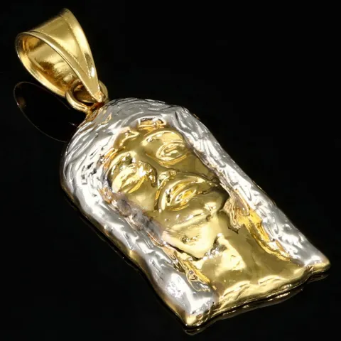Funkelnder Jesus Anhänger aus hochwertigem 14K 585 Bicolor Gold (Gelbgold und Weißgold)