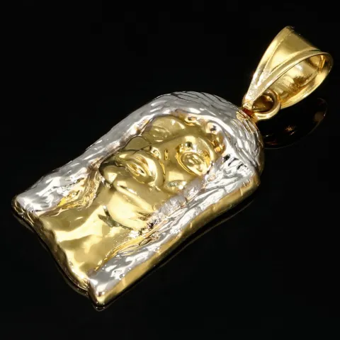 Funkelnder Jesus Anhänger aus hochwertigem 14K 585 Bicolor Gold (Gelbgold und Weißgold)