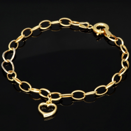 Feines Herz - Armband aus funkelndem 585 14K Bicolor Gold (Gelbgold und Weißgold) ca. 21 cm Länge