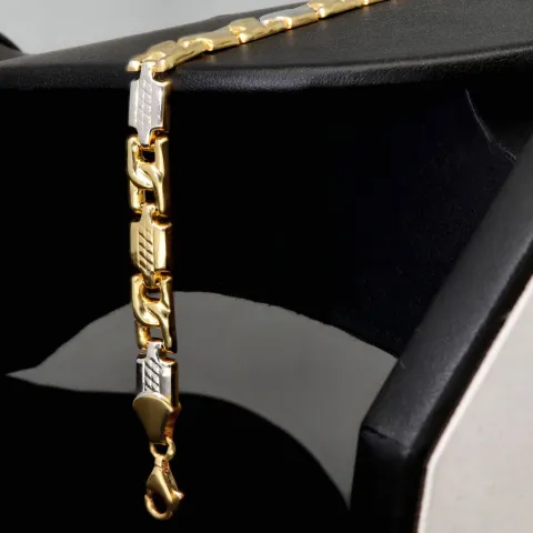Exklusives Armband aus hochwertigem Bicolor 14K 585er Gold (Gelb- und Weißgold) - ca. 21 cm Länge und 6mm Breite