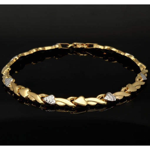 Fein gearbeitetes Armband aus 585er 14K Bicolor Gold (Gelbgold und Weißgold) – ca. 19 cm lang, ca. 5 mm breit mit kunstvollem Herz-Design (ca. 19 cm, ca. 4,5mm)