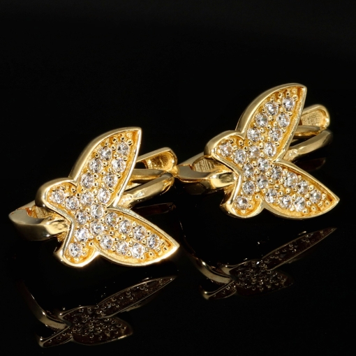 Butterfly-Ohrringe - Schmetterlinge aus massivem 14K 585er Gold (Gelbgold) mit fein gefasstem Zirkonia-Besatz