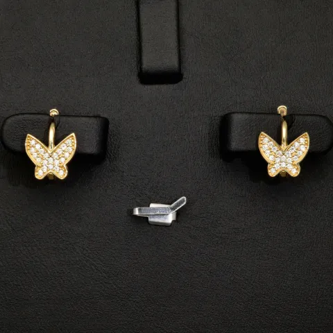 Butterfly-Ohrringe - Schmetterlinge aus massivem 14K 585er Gold (Gelbgold) mit fein gefasstem Zirkonia-Besatz