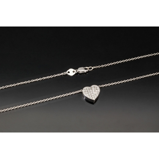 Extravagantes Schmuck-Set bestehend aus einer hochwertigen Weißgold (18K / 750 Gold)  - Ankerkette (ca. 45cm) und einem Herz-Anhänger, bestückt mit zahlreichen Diamanten