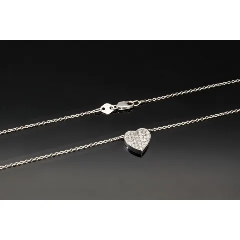 Extravagantes Schmuck-Set bestehend aus einer hochwertigen Weißgold (18K / 750 Gold) - Ankerkette (ca. 45cm) und einem Herz-Anhänger, bestückt mit zahlreichen Diamanten