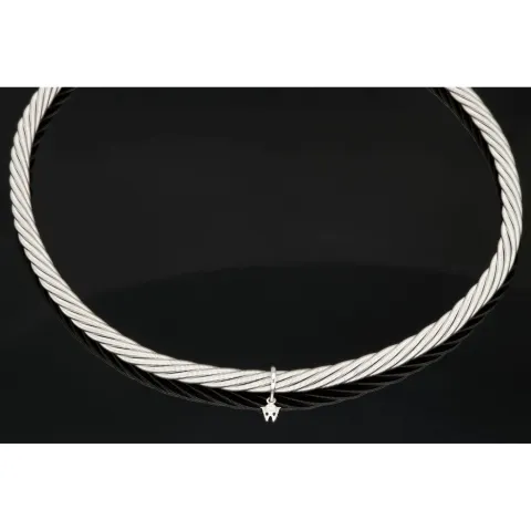 Wellendorff Markenschmuck: Beeindruckendes Collier PRINZESSE / Seidenkordel, mit filigraner Struktur aus hochwertigem Gold in ca 43 cm Länge (18K / 750 Weißgold, ca. 78,6g) mit Brillantanhänger (ca. 0,017 ct.)