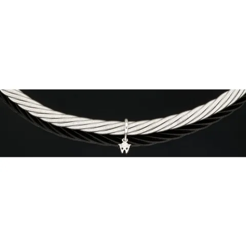 Wellendorff Markenschmuck: Beeindruckendes Collier PRINZESSE / Seidenkordel, mit filigraner Struktur aus hochwertigem Gold in ca 43 cm Länge (18K / 750 Weißgold, ca. 78,6g) mit Brillantanhänger (ca. 0,017 ct.)