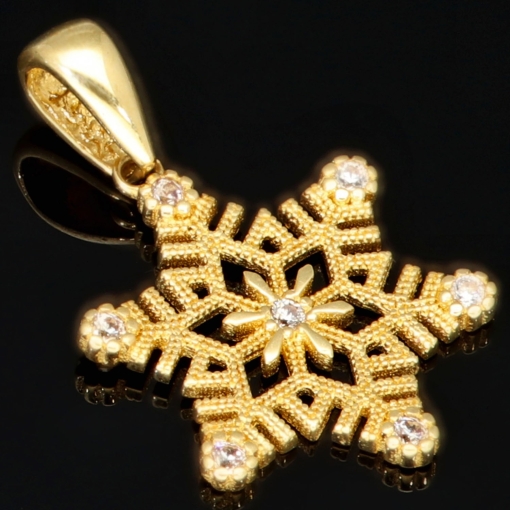 Schneeflocke - Anhänger aus edlem Gold (14K 585 Gelbgold) mit funkelnden Zirkonia besetzt