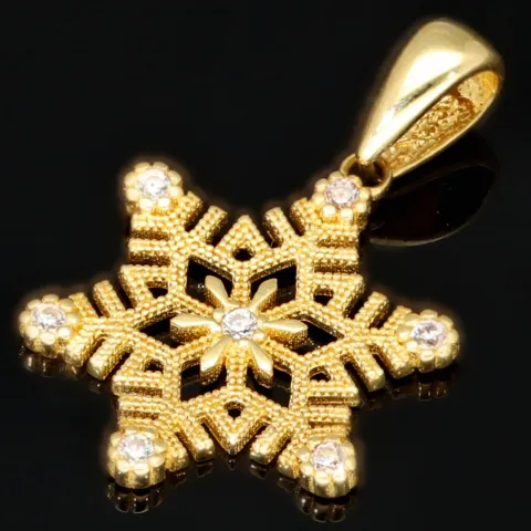 Schneeflocke - Anhänger aus edlem Gold (14K 585 Gelbgold) mit funkelnden Zirkonia besetzt