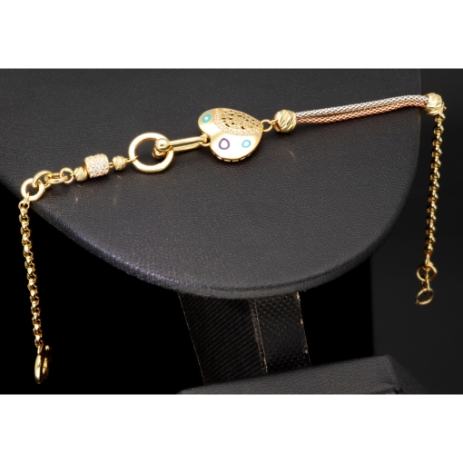 Designer Tricolor Armband mit Zirkoniabesatz aus funkelnden 585 14K Gold (Gelbgold, Weißgold und Rosegold) Längenverstellbar ca. 17,5 - 19 cm mit eingearbeitetem Herz