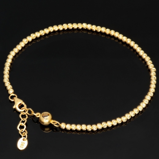 Fein gearbeitetes Armband aus 585 14K Gelbgold, dekoriert mit vielen kleinen Goldkügelchen und einem Zirkonia - ca. 18 - 20 cm längenverstellbar