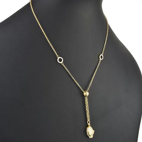 Anmutige Goldkette / Collier mit Pantherkopf-Anhänger aus funkelndem Gold (14K 585 Gelbgold) mit Zirkoniabesatz ca. 45cm