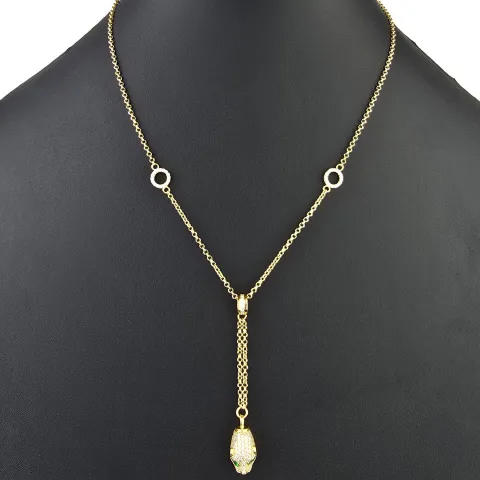 Anmutige Goldkette / Collier mit Pantherkopf-Anhänger aus funkelndem Gold (14K 585 Gelbgold) mit Zirkoniabesatz ca. 45cm