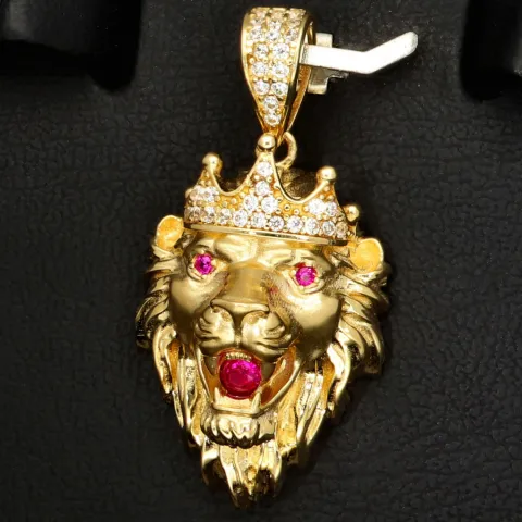 Exklusiver Löwenkopf-Anhänger aus hochwertigem 14K 585er Gold – veredelt mit zahlreichen funkelnden Zirkoniasteinen (ca. 4,4 g)