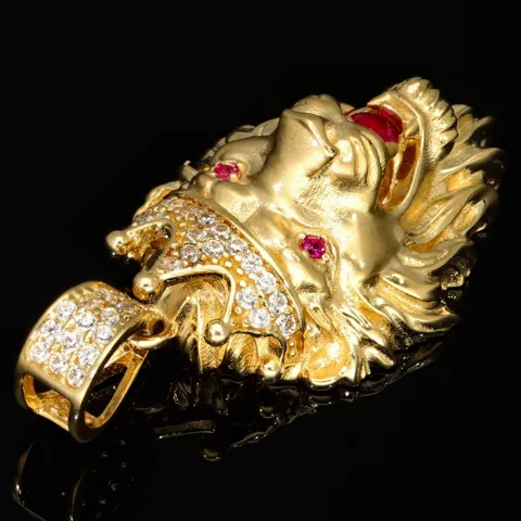 Exklusiver Löwenkopf-Anhänger aus hochwertigem 14K 585er Gold – veredelt mit zahlreichen funkelnden Zirkoniasteinen (ca. 4,4 g)